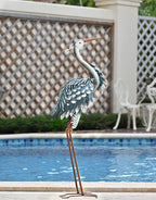 TERESA'S COLLECTIONS Garden Decor Blue Heron Sculptures & Statues,24.5" Coastal Metal Heron Decoy for Outdoor Outside Vivid Bird Metal Yard Art Cranes Patio Pond Pool Lawn Decorations,Gift for Mom
