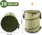 YUDI & GARDEN 29 Gallon Hard Bottom Collapsible Trash Can｜Collapsible Garden Bag｜Camping Trash Can, Green 2-Pack for Collecting Weeds or Yard and Party Waste