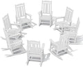 SERWALL Outdoor Rocking Chair White Set of 8, All Weather Patio Rocking Chair, HDPE Poly Rocking Chair for Adults, Heavy Duty Front Porch Rocker