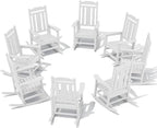 SERWALL Outdoor Rocking Chair White Set of 8, All Weather Patio Rocking Chair, HDPE Poly Rocking Chair for Adults, Heavy Duty Front Porch Rocker