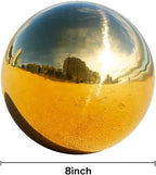 Nerien 8 Inch Gazing Ball, Stainless Steel Garden Mirror Globe, Polished Ornament Sphere, Hollow Floating Reflective Hemisphere, for Home Outdoor Pond Housewarming Swimming Pool Decoration, Gold