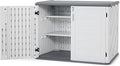 Macrout 25 Cu.Ft Small Plastic Outdoor Storage Cabinet with Shelves, 4.3 x 2.5 ft Waterproof Resin Outdoor Storage Shed with Floor, Lockable Horizontal Shed for Garden and Patio