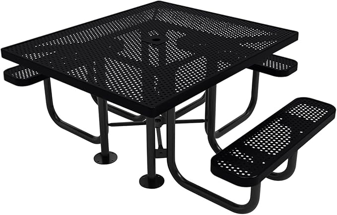 COATEDOUTDOORFURNITURE Coated Outdoor Furniture Heavy-Duty Portable ADA-Compliant Outdoor Picnic Table with Umbrella Hole, Punched Steel Patio Dining Furniture Made in America (46" Square Top, Black)