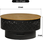 32" Wood Burning Fire Pits with Grill & Lid, Fire Pit Table for Outside with Waterproof Cover & Fire Poker, Outdoor Firepit with Functions for BBQ,Table and Bonfire