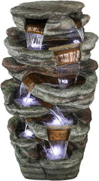 48''H 7-Tier Outdoor Garden Water Fountain Decor, Outdoor Resin Fountain with LED Light for Garden, Floor Patio, Deck, Porch, Backyard and Home Art Decor (48inch)