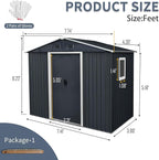 8x4 ft Outdoor Metal Storage Shed with Floor Foundation and Window, Lockable Galvanized Steel Tool Shed with Sliding Door and Air Vent, Waterproof Garden Storage House for Backyard, Patio