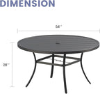 VICLLAX Outdoor Patio Round Dining Table, 53"x 53" Metal Slatted Round Tabletop with Adjustable Umbrella Hole for Deck Lawn Garden Backyard, Black