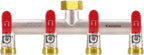 4 Way Garden Hose Splitter, Heavy Duty Brass Nickel Plated Rust Resistant Faucet Manifold, 3/4" Frost Resistant Outdoor Hose Adapter Connector，Hose Spigot Adapter with 4 large red handles