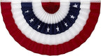 American Pleated Fan Flag Bunting. 100% Made in USA by Old Glory Bunting. 1.5 x 3 ft Stars & Sewn Stripes USA Indoor/Outdoor Cotton Bunting Banner. Perfect for July 4th and America 250 events.