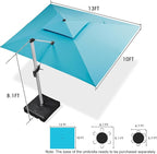 PURPLE LEAF 10' X 13' Patio Umbrella Outdoor Rectangle Umbrella Large Cantilever Umbrella Windproof Offset Heavy Duty Sun for Garden Deck Pool Patio, Turquoise Blue