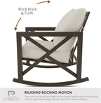 Outdoor Rocking Bistro Set, Patio Rocking Chairs Set of 2 with Coffee Table, 3 Pieces Metal Conversation Sets with 6.5" Thick Cushions for Backyard, Porch, Poolside, Oversized (Beige)