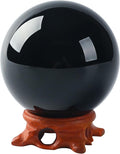 Black Obsidian Crystal Ball 100mm/3.9 inch with Rose Wooden Stand and Gift Box for Meditation,Fortune Teller,Feng Shui, Scrying,Magic,Home Decor,Halloween,Large Quartz Crystal Orb Prop Glass Sphere