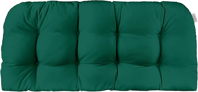 RSH DECOR: Sunbrella Tufted Wicker Loveseat Cushion | 44" x 22" | Outdoor Settee Cushion for Patio Furniture | Crafted with Sunbrella Performance Fabric| Canvas Forest Green