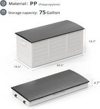 Outvita Foldable 75 Gallon Outdoor Storage Box, Plastic Storage Containers with Lid, Patio Deck Box Furniture for Garden, Pool, Balcony, Yard (White)