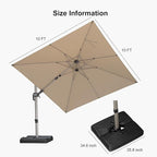 PURPLE LEAF 10' X 10' Left-right Tilting Patio Umbrella with Base Outdoor Swivel Cantilever Offset Aluminum Umbrella with Champagne Frame and 360-degree Rotation for Garden Deck Pool, Beige
