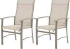 Outdoor Dining Chairs Set of 2, Stackable Patio Chairs with Metal Frame & Textilene Fabric, Perfect for Patio Garden Deck, Ivory