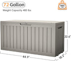 Outdoor Storage Box, 72 Gallon Deck Box Waterproof, Resin Patio Storage Bin for Package Delivery, Patio Furniture Cushion, Garden Tools, Pool Accessories, Weatherproof, Grey
