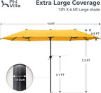 PHI VILLA 13ft Large Patio Umbrellas, Double-Sided Outdoor Market Rectangle Umbrella for Outside, Golden Yellow