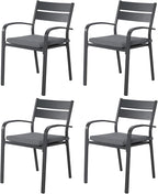 Soleil Jardin Outdoor Aluminum 4-Piece Patio Dining Chairs with Cushions, Stackable Bistro Chairs for Balcony, Garden, Backyard, Dark Grey Finish & Grey Cushion