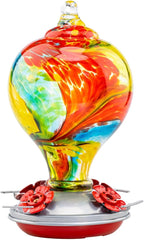 Muse Garden 32OZ Hummingbird Feeders Hanging, Blown Glass Hummingbird Feeder, Garden Backyard Decor, Carnival