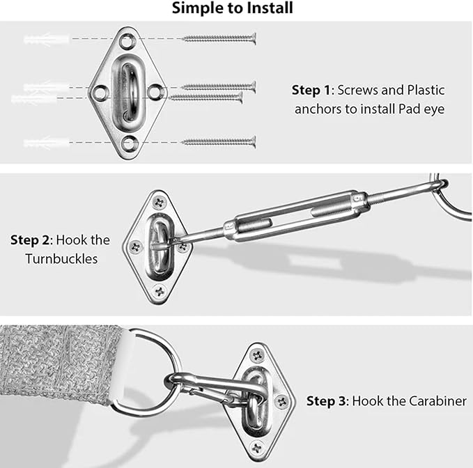 Sun Shade Sail Hardware Kit - 8 Inch Stainless Steel Sunshades Canopy Installation Kit Install Outdoor Rectangle Heavy Duty Shade Sails for Deck Garden Lawn Patio