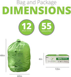 50-55 Gallon Compostable Trash Bags Flat-Top, Heavy Duty Extra Thick 1.57 Mil, 208.2 Liter, 12 Bags, Large Lawn and Yard Waste Bag, ASTM D6400, US BPI and OK Compost Home Certified