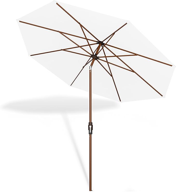 Midtown Umbrellas The Wooden 2-10 Feet Large Patio Umbrella, Terylast Ivory White Fabric - Auto-Tilt Aluminum Frame For Backyard Umbrella, Deck Umbrella, Garden Umbrella & Pool - Wooden Pole