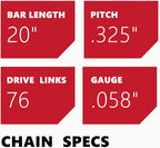 KAKEI 20 Inch Chainsaw Chain .325" Pitch .058" Gauge 76 Drive Links for Blue Max 53543, 8901, 8902 (3 Chains) - Full Chisel