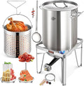 ARC 52QT Stainless Steel Turkey Fryer Pot with 36" Large Spoon, Propane Burners Kit, Tamale Steamer Pot with Basket, Steamer Rack, for Outdoor Cooking, Seafood Boil, Crawfish Boil, Home Brewing