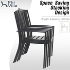 PHI VILLA 9 Pieces Outdoor Dining Set for 8, 60” Wood-Like Large Square Metal Steel Dining Table & Stackable Iron Chairs, Dining Furniture Set for Patio, Deck, Yard, Porch