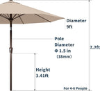 PatioKingdom Auto-Tilt 9FT Patio Umbrella Outdoor with 8 Sturdy Fiberglass Ribs,Market Table Umbrella for Pool,Backyard,Deck and Garden