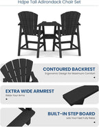 Ciokea Tall Adirondack Chairs Set of 2, HDPE Outdoor Adirondack Bar Stools with Double Connecting Tray, Weather Resistant High Back Adirondack Balcony Chairs for Deck, Lawn, Pool, Backyard, Black