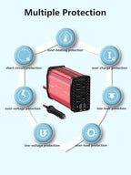 ALLWEI 300W Power Inverter DC 12V to 110V AC, Compact Car Plug Adapter Outlet with 65W PD USB-C &18W USB-A Fast Charging, Cigarette Lighter Adapter Car Charger for Phone, Laptop on Road Trip - Red