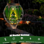 Solar Powered Hot Air Balloon Lantern - Christmas Tree Glass Lantern, Simulated Flickering & Dancing Flame, Outdoor Hanging Yard Light Waterproof IP65 for Patio Lawn Porch New Year Decor Gift