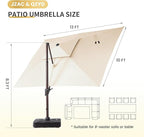 JZAC & QZYD 10 X 13 FT Cantilever Patio Umbrella with Base Included Heavy Duty Rectangle Offset Outdoor Large Double Top Umbrellas with 360° Rotation for Deck Backyard Garden, Beige
