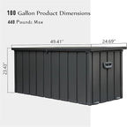 Heavy-Duty Outdoor Metal Storage Box Dark Gray Lockable Water-Resistant Deck Box for Patio Garden Tools Organization Rust-Resistant Outside Storage Box (100 Gallon)