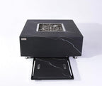 Elementi+ | Bundle Sofia Gas Fire Pit | Marble Porcelain & Metal Frame | 40" Square Fire Table | Electronic Ignition | Canvas Cover, Fire Glass & Burner Lid Included | Black | Propane Gas