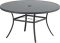 VICLLAX Outdoor Patio Round Dining Table, 50"x 50" Metal Slatted Round Tabletop with Adjustable Umbrella Hole for Deck Lawn Garden Backyard, Dark Grey