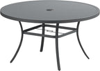 VICLLAX Outdoor Patio Round Dining Table, 50"x 50" Metal Slatted Round Tabletop with Adjustable Umbrella Hole for Deck Lawn Garden Backyard, Dark Grey