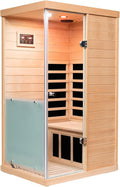 Hemlock Deluxe Mini Indoor Sauna 1 Person, Far Infrared Sauna at Home, Wooden Dry Sauna 1060w with 6 Far Infrared Heating Plate, Bluetooth Speaker, Red Light, Reading Light(Left Door)