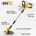Cordless String Trimmer and Edger, 12 Inch 20V Weed Wacker Battery Operated Lawn Edger with 8 Pcs Replace Spool Trimmer Lines - Battery & Charger Included