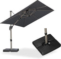 PURPLE LEAF Patio Umbrella with Base Included, 8ft Outdoor Aluminum Cantilever Umbrella with 360° Rotation, Champagne Offset Umbrella for Outdoor Garden Pool, Light Grey