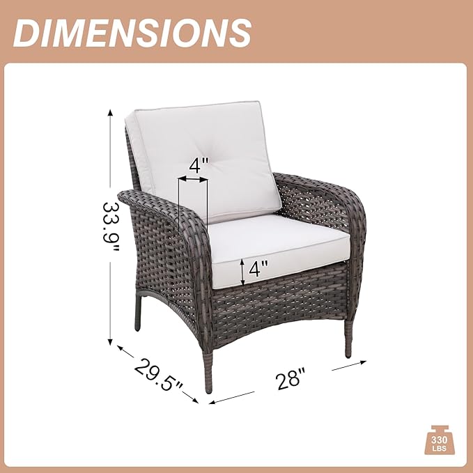COOS BAY Vintage Courtyard Patio Chairs, Wicker Armchairs, Rattan Patio Dining Set of 4, Outdoor Seating for Deck or Balcony, Gray/Beige