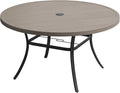 VICLLAX 50" Outdoor Round Patio Dining Table for 4-6, All Weather Metal Dining Table with Umbrella Hole for Deck Lawn Garden Backyard, Grey