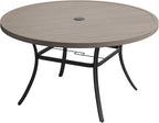 DIFY 50" Round Outdoor Patio Dining Table for 6, Metal Patio Table with 1.57" Adjustable Umbrella Hole, All-Weather Dining Furniture Table for Backyard Lawn Garden, Grey Wood-Like