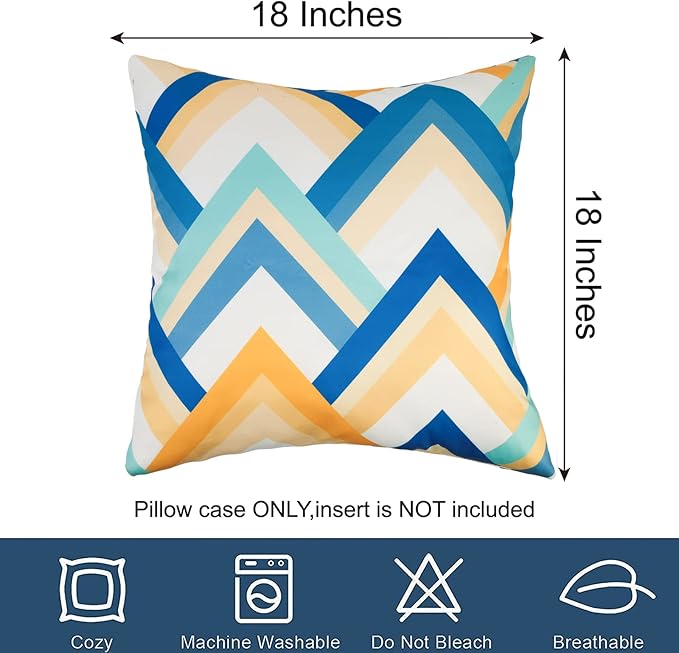 Pyonic Pack of 2 Decorative Outdoor Waterproof Pillow Covers 18x18 Square Garden Outside Polyester Throw Pillow Covers for Patio Tent Couch Funiture, Colorful Blue Yellow