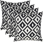 RSH DECOR: Square Throw Pillows Set of 4 | 17” x 17” | All-Weather Spun Fabric | Water and Fade-Resistant | Outdoor Accent Pillows for Patio Furniture | Black & White Aztec