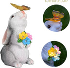 Solar Rabbit Outdoor Statues Garden Decor with Butterfly LED Lights Bunny Statue Decor for Patio Balcony Yard Lawn Ornament, Birthday Gardening Gifts for Mom Grandma Women