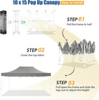 HOTEEL 10x15 Pop up Canopy Tent for Parties, Heavy Duty Easy Setup Tent Without Sidewalls, Outdoor Commercial Instant Gazebo for Wedding Event, with Roller Bag & Sand Bags, Grey(Hexagonal Frame)