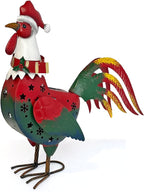 LIFFY Christmas Rooster Yard Decor,18" Metal Chicken Outdoor Decor with Solar Light,Garden Rooster Statues for Outside,Patio Decorative Ornaments for Home Backyard Landscape
